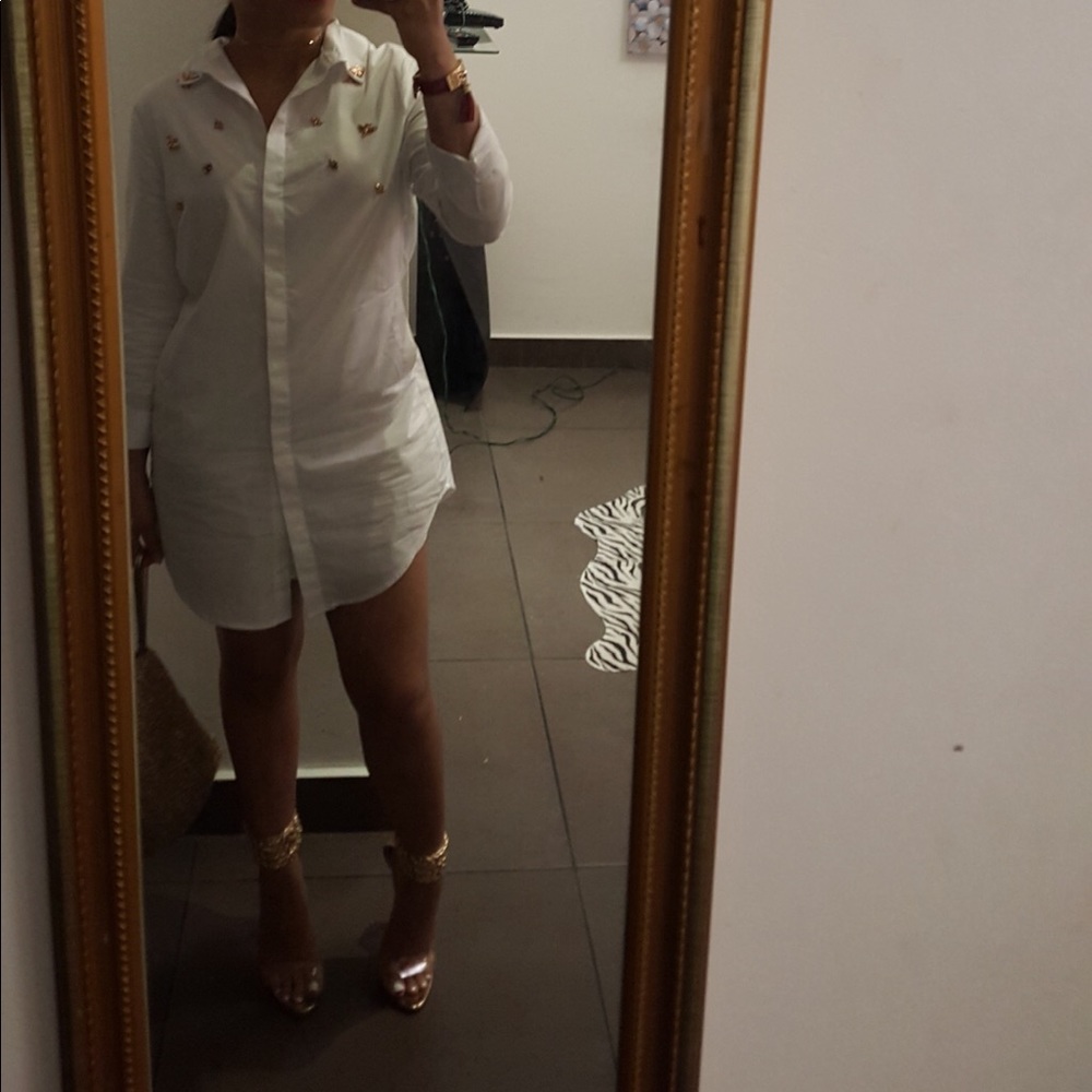 White mini button dress